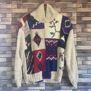 Vintage Woolrich Knit Mom Sweater 90s Size Medium Multicolor Collared Cotton